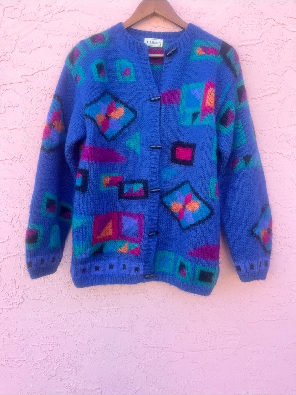 Vintage L.L. Bean Cardigan Sweater Abstract Geometric Colorful Y2K - Picture 2 of 7
